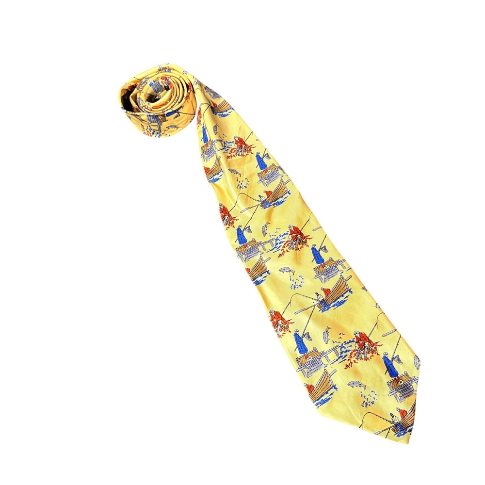 Massimo Livio Necktie Mens OS Yellow Fishing Boat Novelty Silk Made in Italy